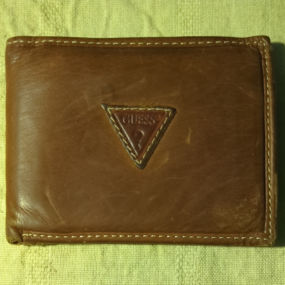 Vintage Guess Brown Leather Card, Cash And  ID Holder Now Asking ONLY $20